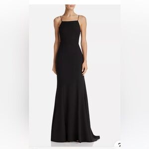 Jarlo formal/cocktail black dress size 8 spaghetti strap tie back with train